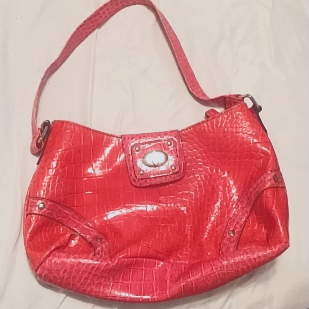 Hot pink fake crocodile leather purse